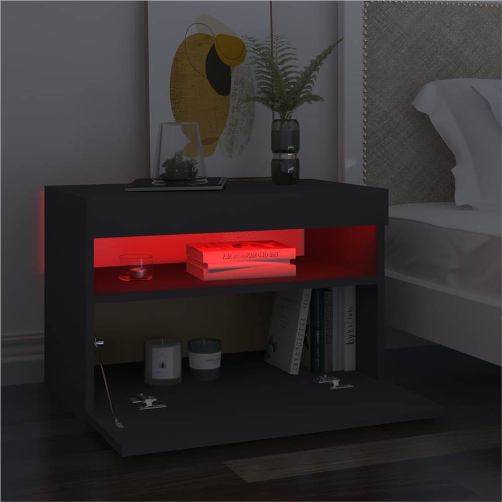 Bedside Cabinet & LED Lights Grey 60x35x40 cm Chipboard