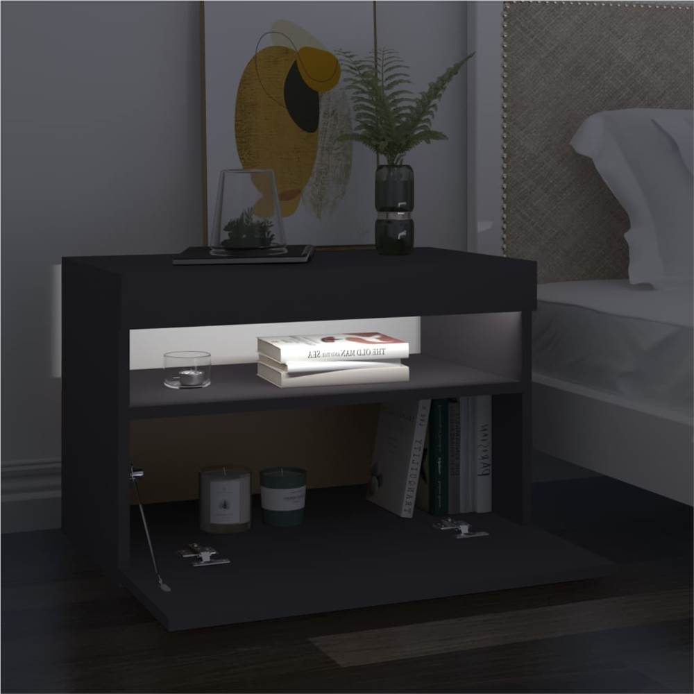Bedside Cabinet & LED Lights Grey 60x35x40 cm Chipboard