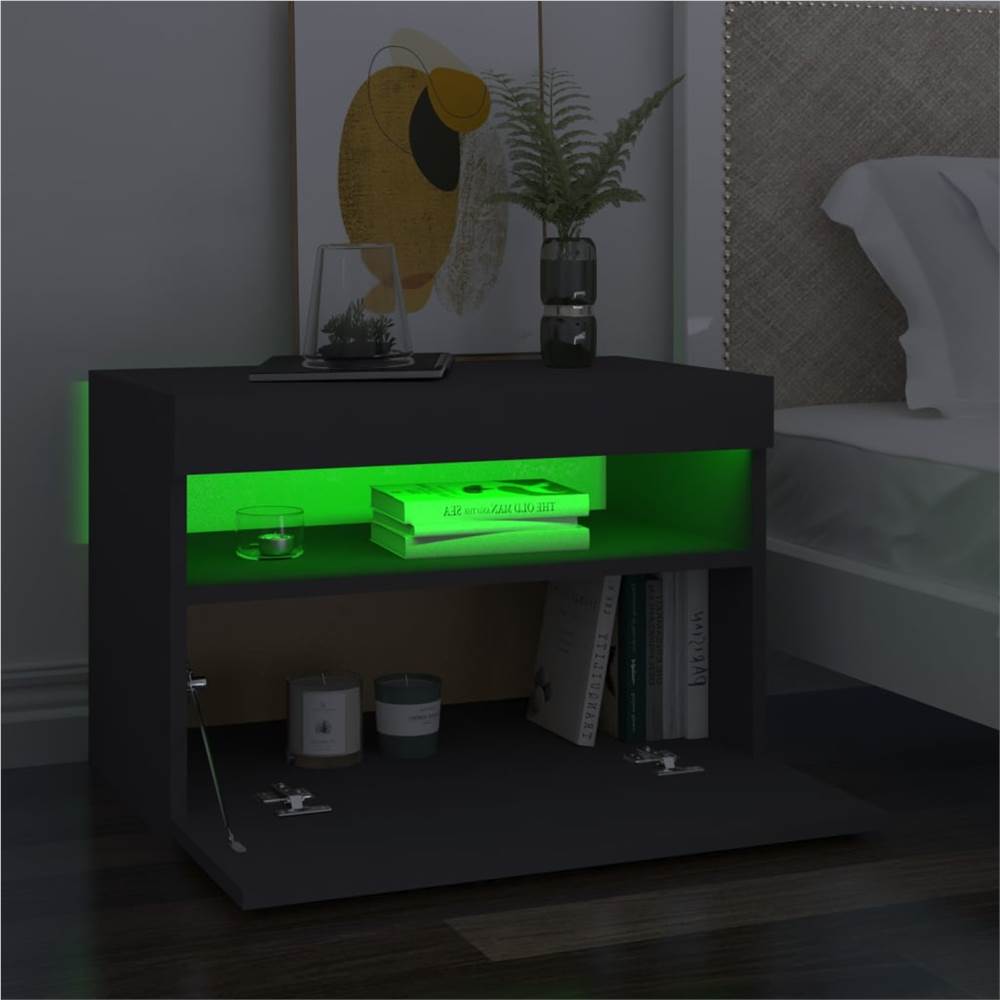 Bedside Cabinet & LED Lights Grey 60x35x40 cm Chipboard