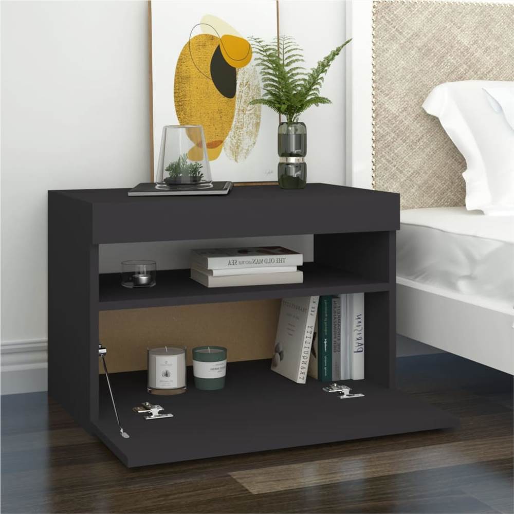 Bedside Cabinet & LED Lights Grey 60x35x40 cm Chipboard
