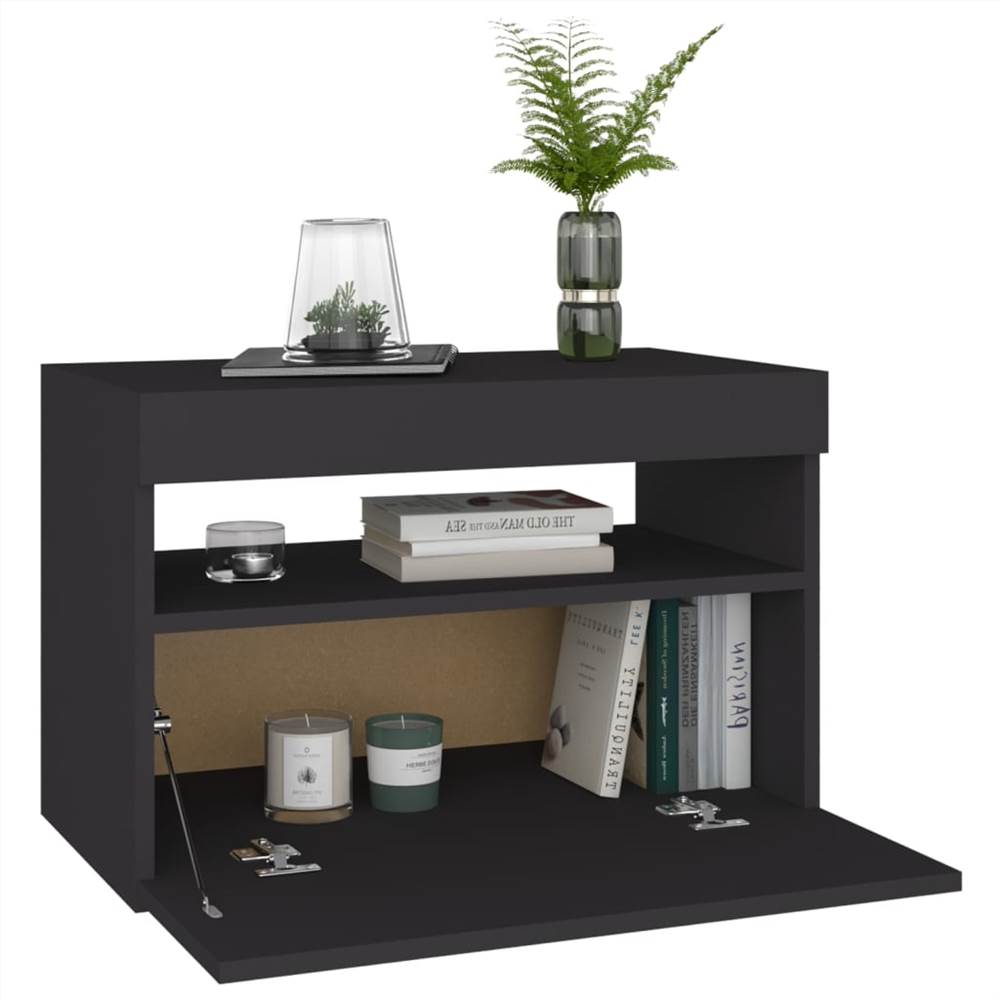 Bedside Cabinet & LED Lights Grey 60x35x40 cm Chipboard