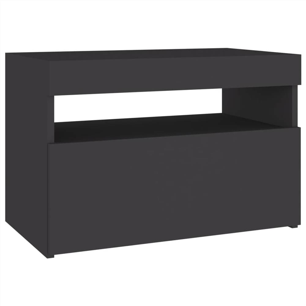 Bedside Cabinet & LED Lights Grey 60x35x40 cm Chipboard