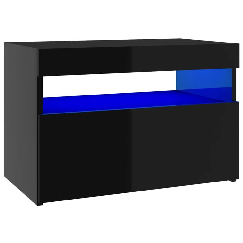 Bedside Cabinet & LED Lights High Gloss Black 60x35x40 cm