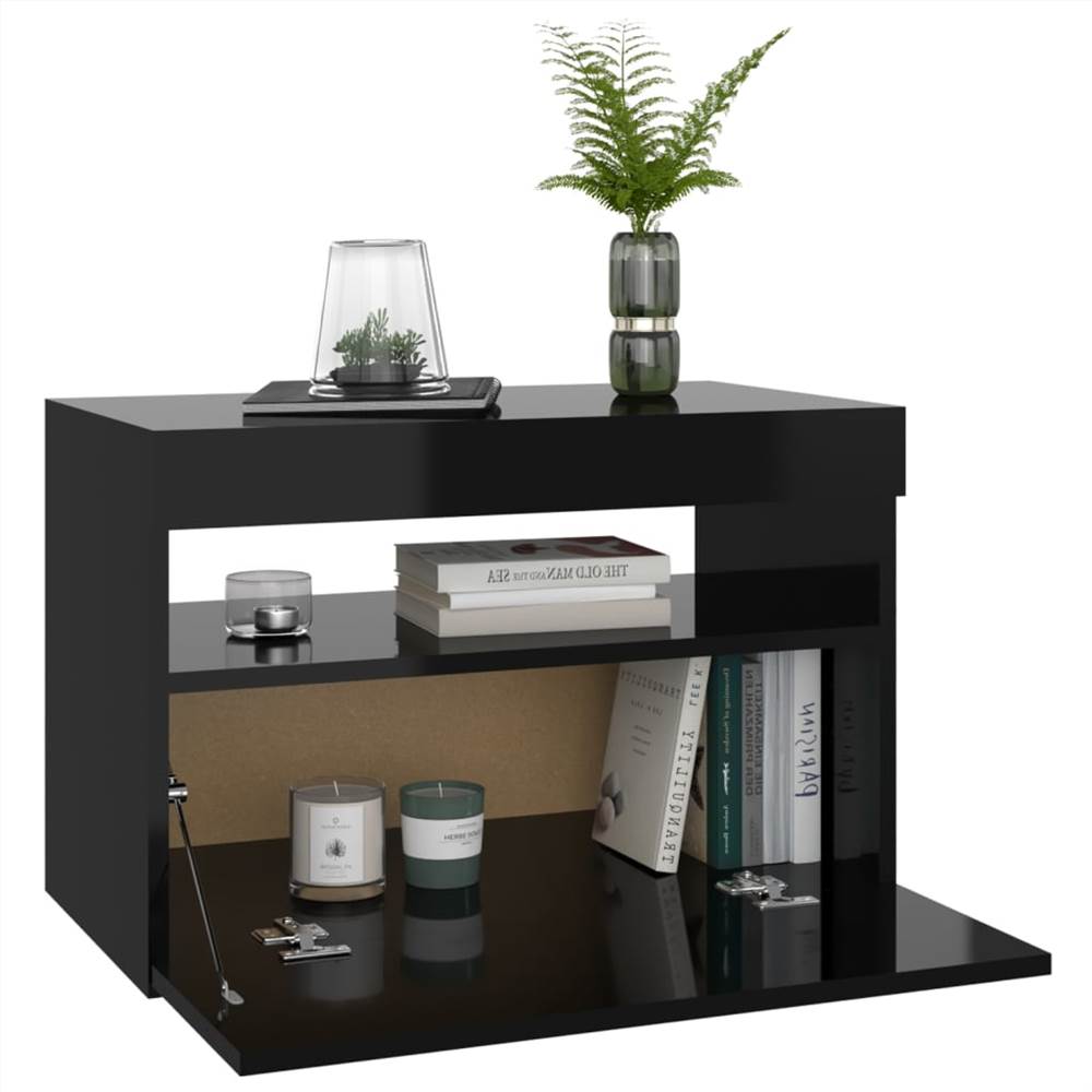 Bedside Cabinet & LED Lights High Gloss Black 60x35x40 cm