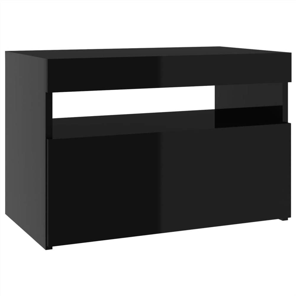 Bedside Cabinet & LED Lights High Gloss Black 60x35x40 cm