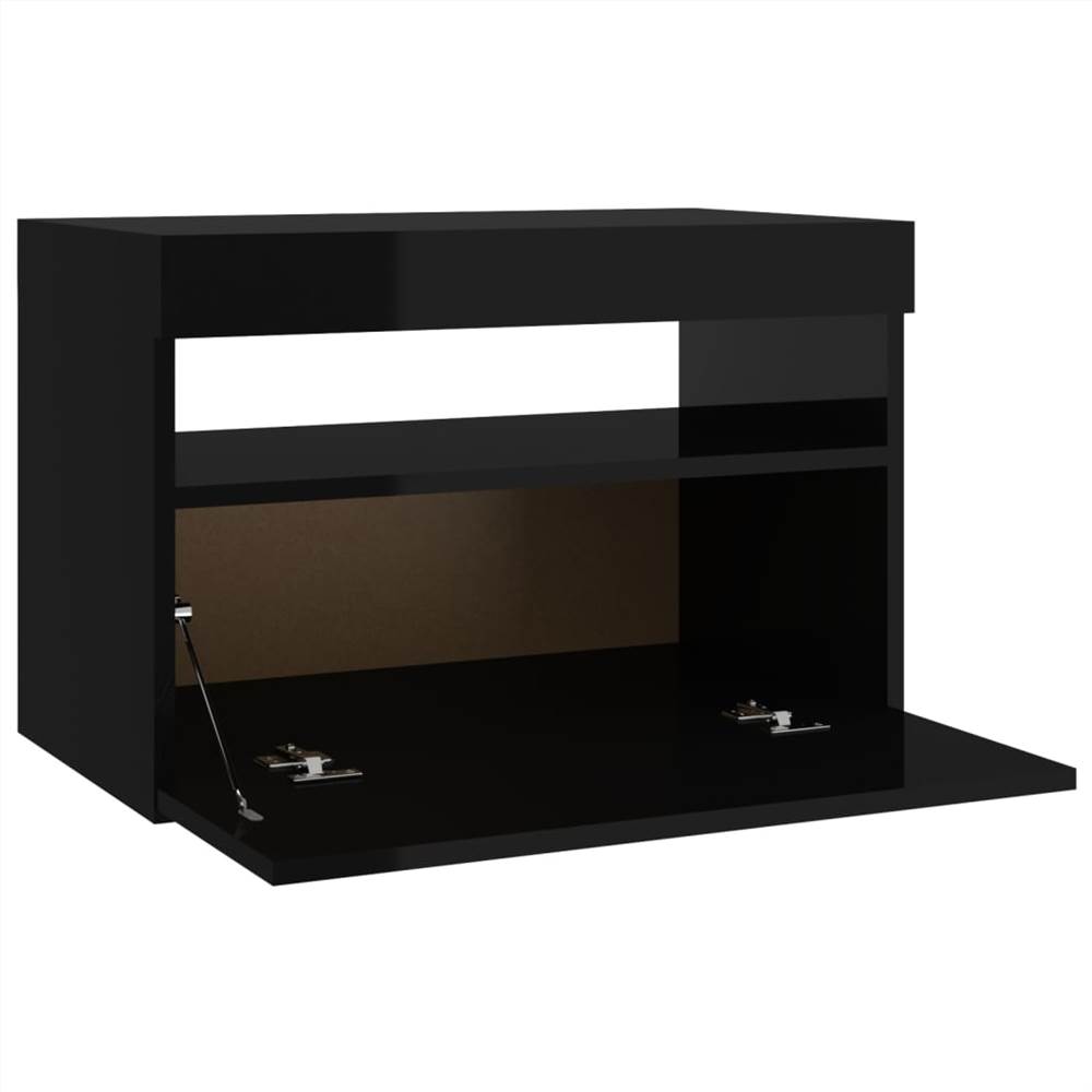 Bedside Cabinet & LED Lights High Gloss Black 60x35x40 cm
