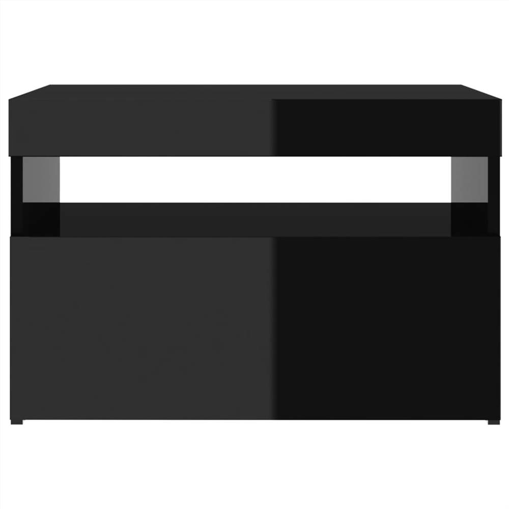 Bedside Cabinet & LED Lights High Gloss Black 60x35x40 cm