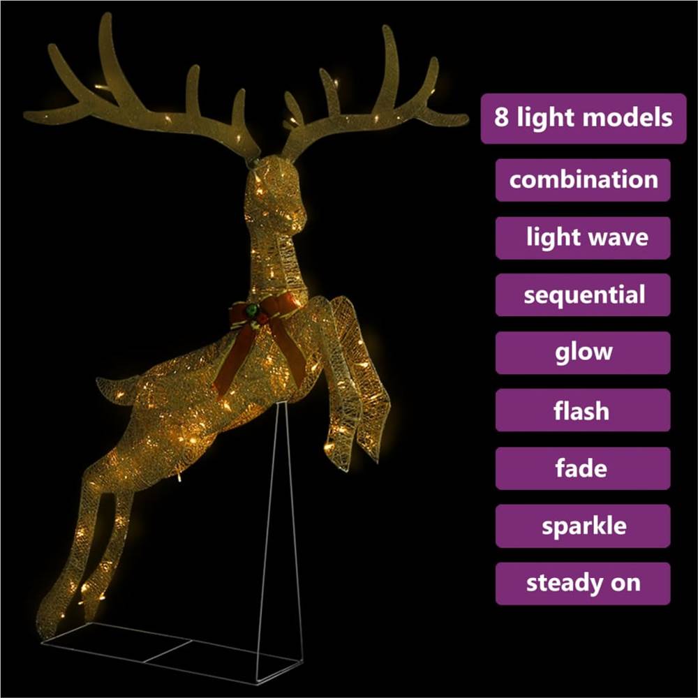 Flying Reindeer Christmas Decoration 120 LEDs Gold Warm White