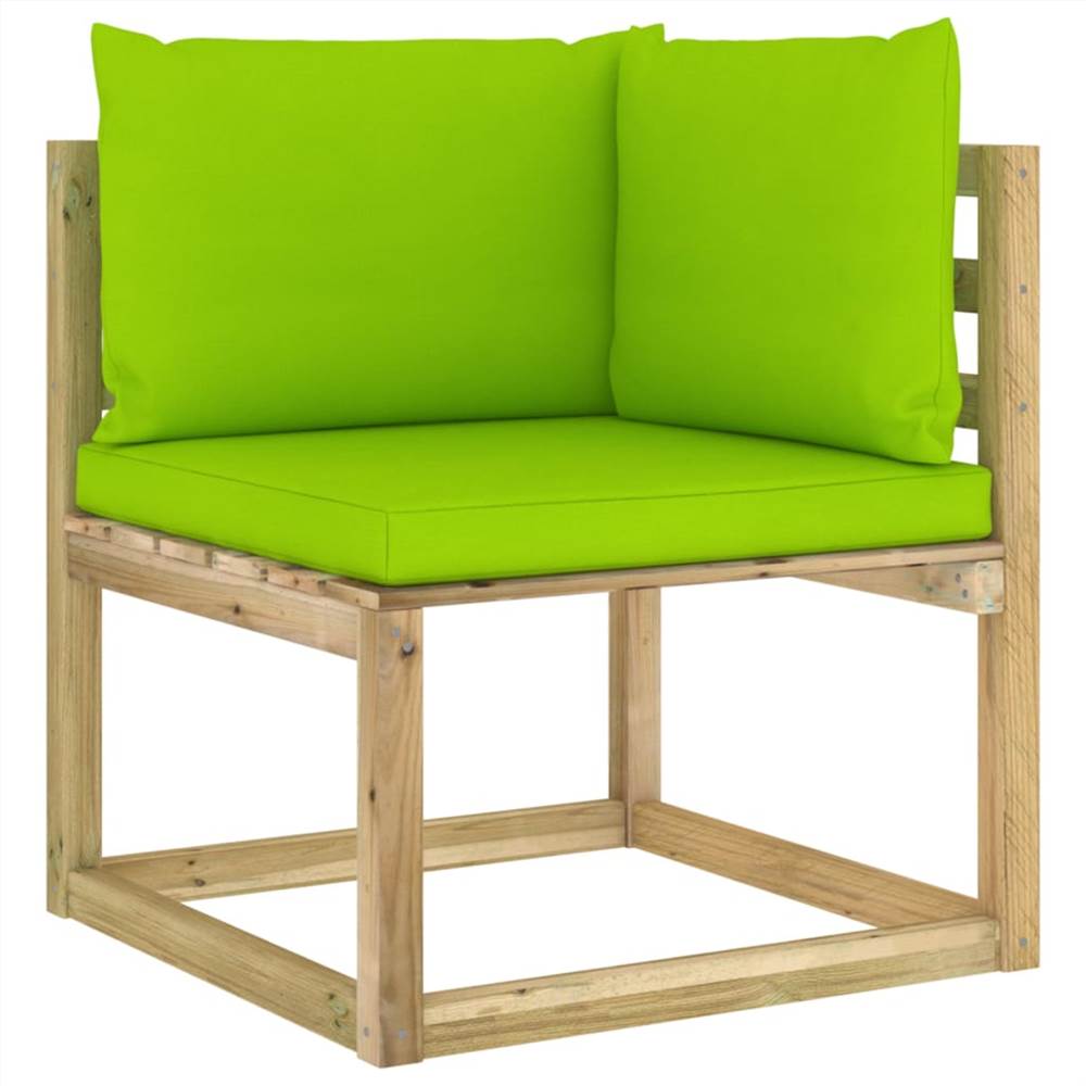 Garden Corner Sofa with Cushions Green Impregnated Pinewood