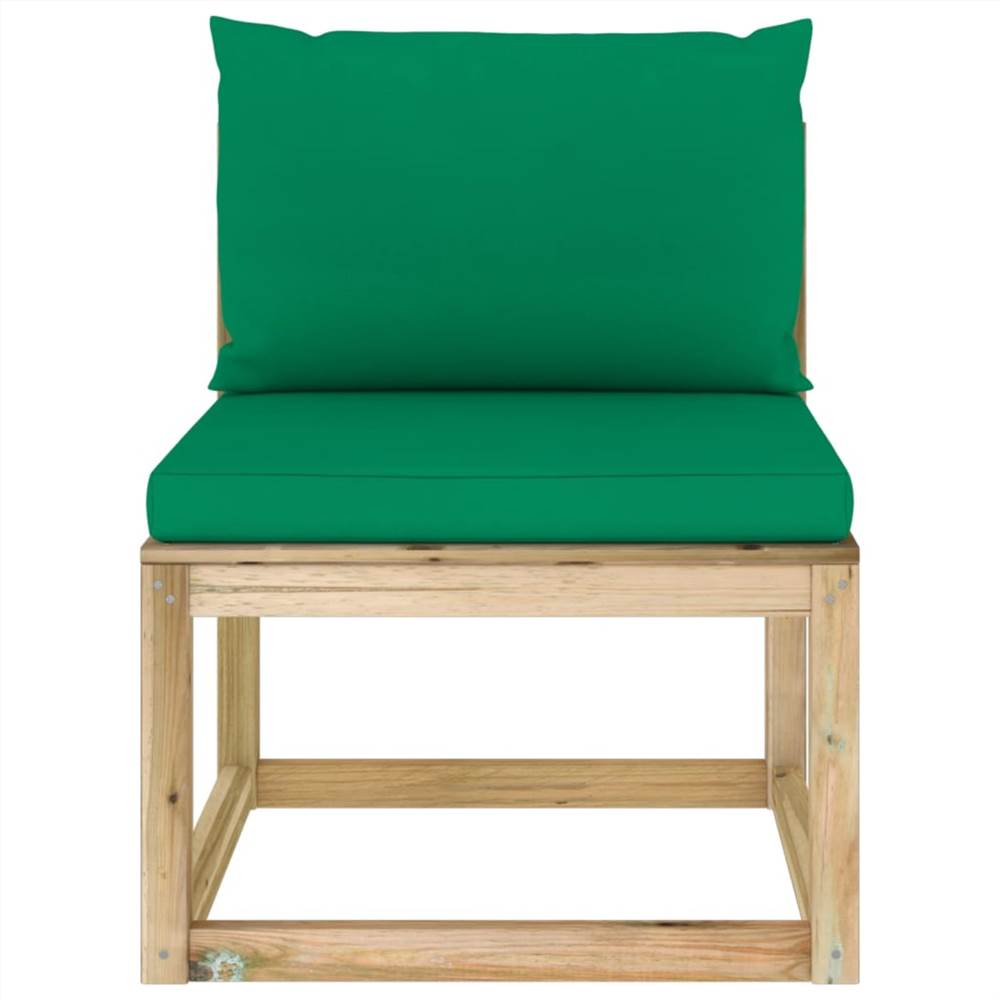 Garden Middle Sofa with Cushions Green Impregnated Pinewood