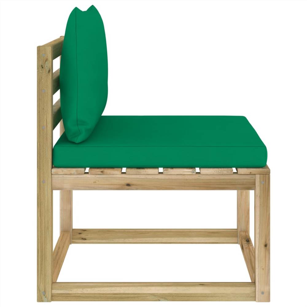 Garden Middle Sofa with Cushions Green Impregnated Pinewood