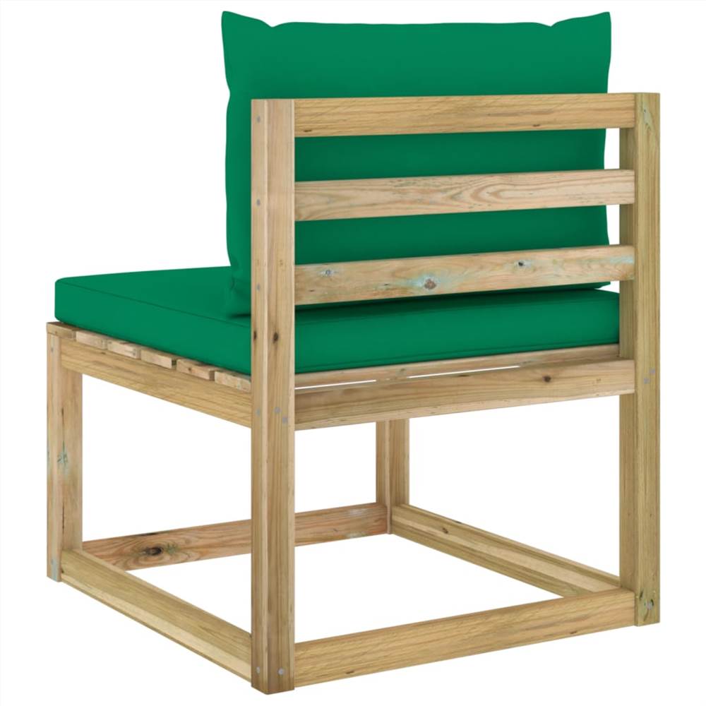 Garden Middle Sofa with Cushions Green Impregnated Pinewood