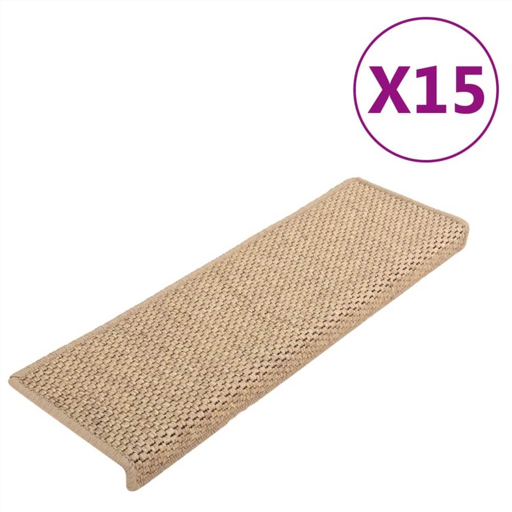 Self-adhesive Stair Mats Sisal-Look 15 pcs 65x25 cm Sand