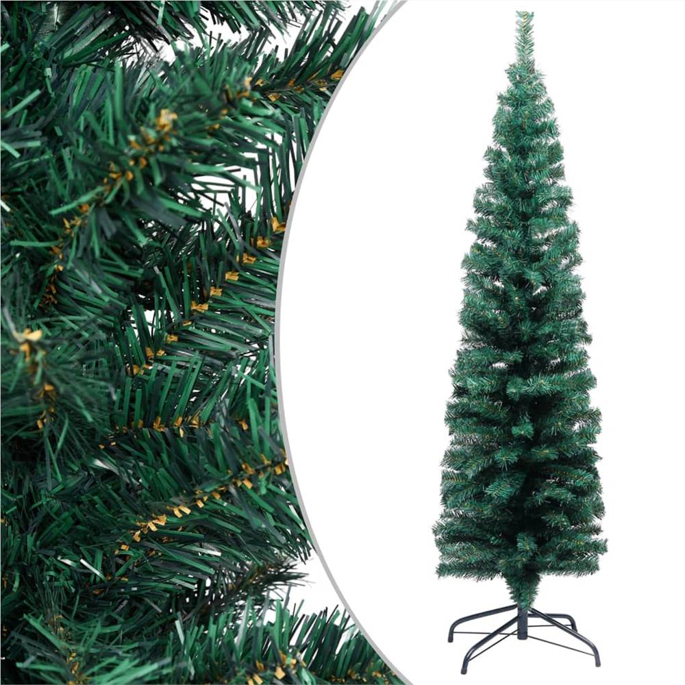 Slim Artificial Christmas Tree with LEDs&Stand Green 120cm PVC