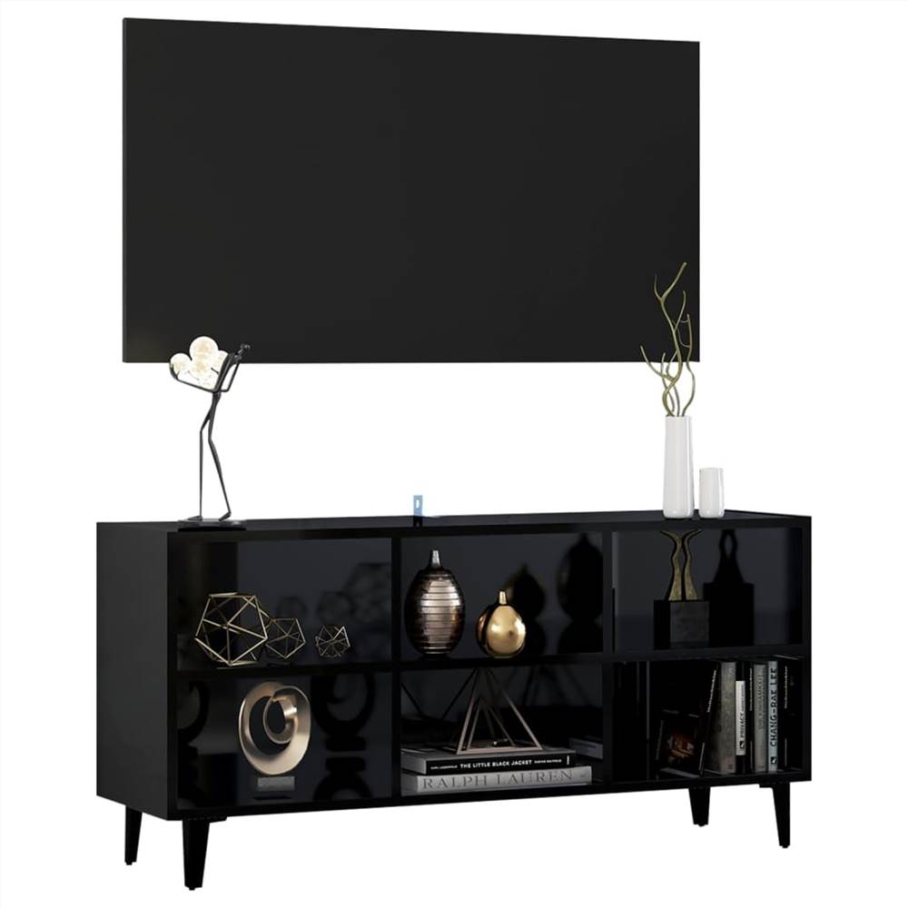 TV Cabinet with Metal Legs High Gloss Black 103.5x30x50 cm