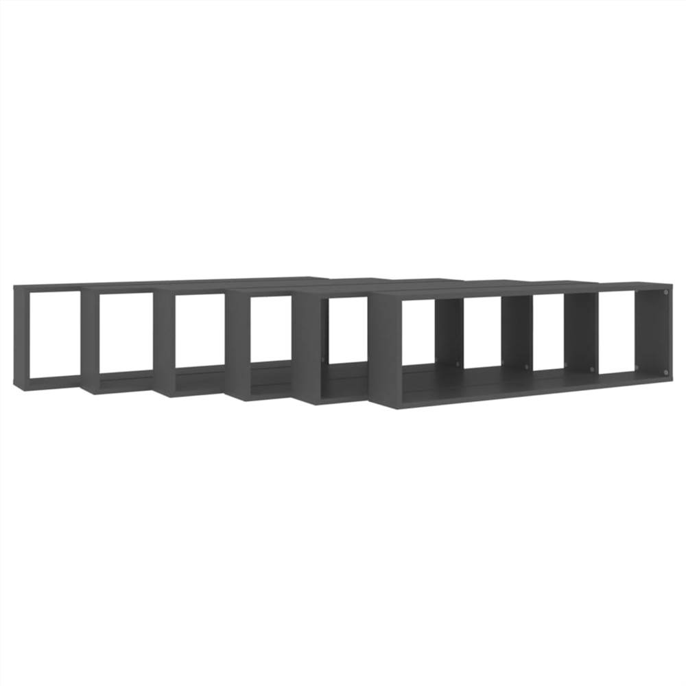 Wall Cube Shelves 6 pcs Grey 100x15x30 cm Chipboard