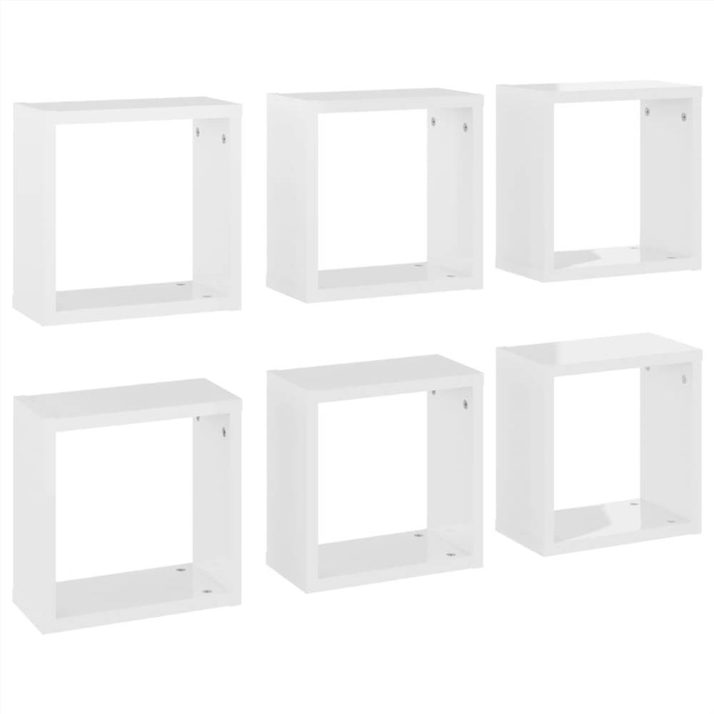 Wall Cube Shelves 6 pcs High Gloss White 30x15x30 cm