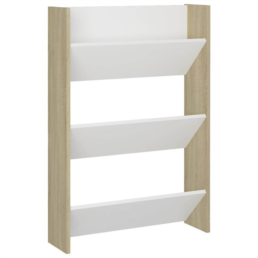 Wall Shoe Cabinet White and Sonoma Oak 60x18x90 cm Chipboard