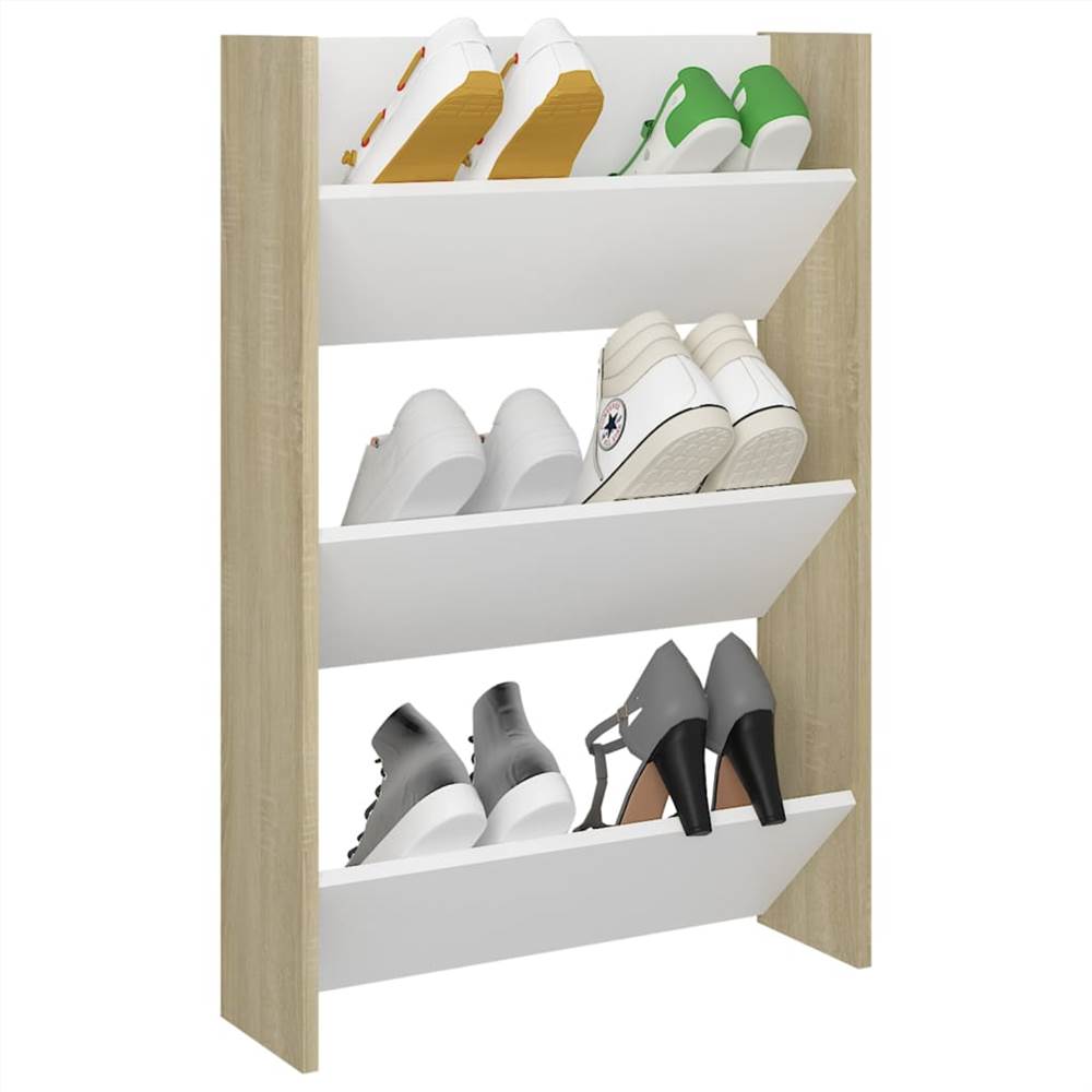Wall Shoe Cabinet White and Sonoma Oak 60x18x90 cm Chipboard