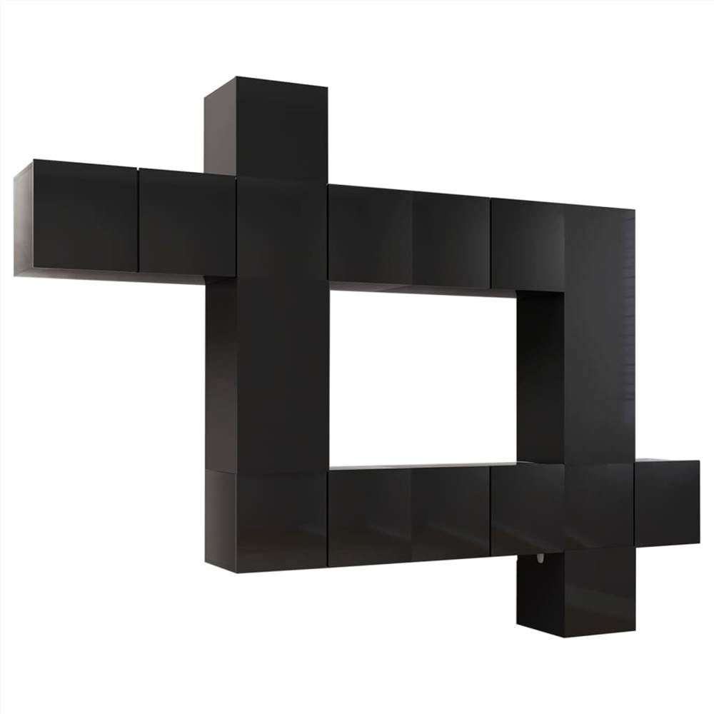 10 Piece TV Cabinet Set High Gloss Black Chipboard