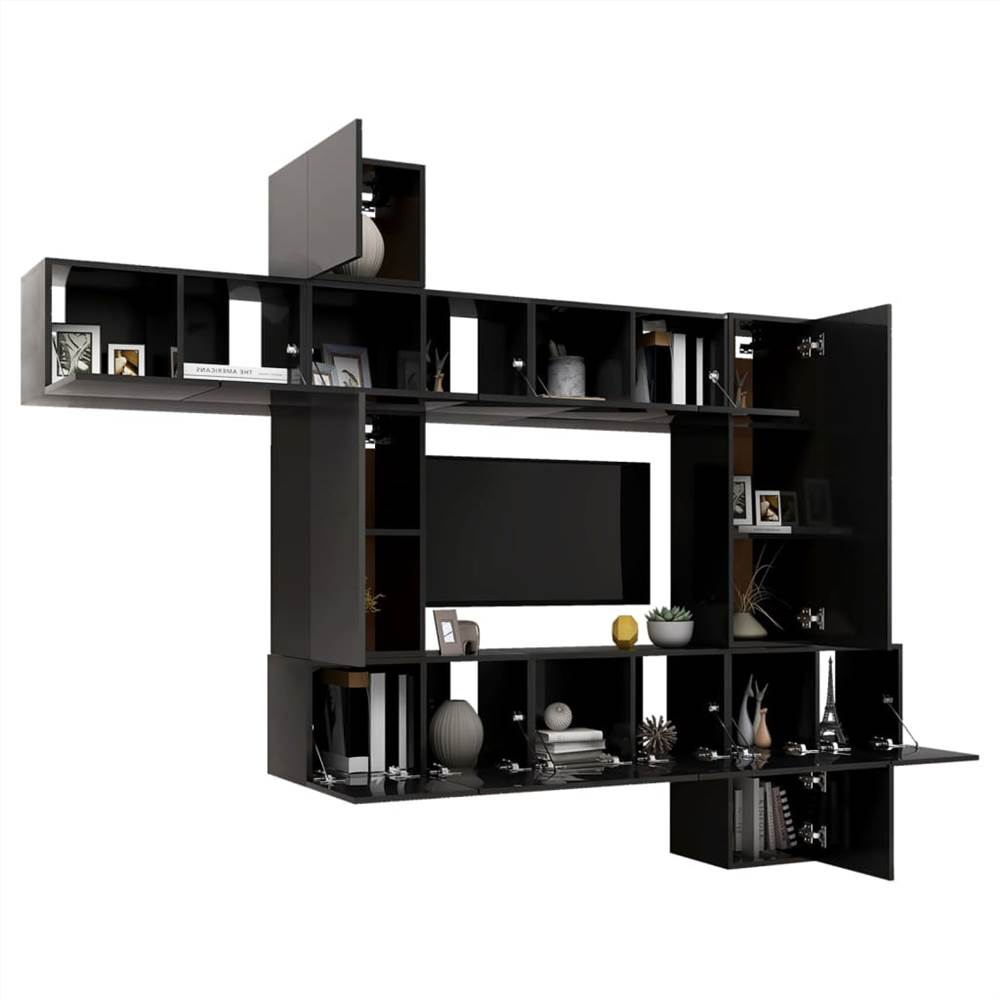 10 Piece TV Cabinet Set High Gloss Black Chipboard