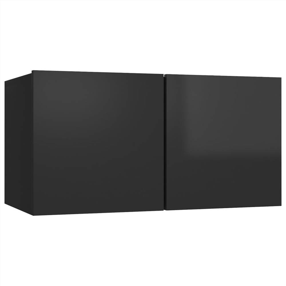 10 Piece TV Cabinet Set High Gloss Black Chipboard