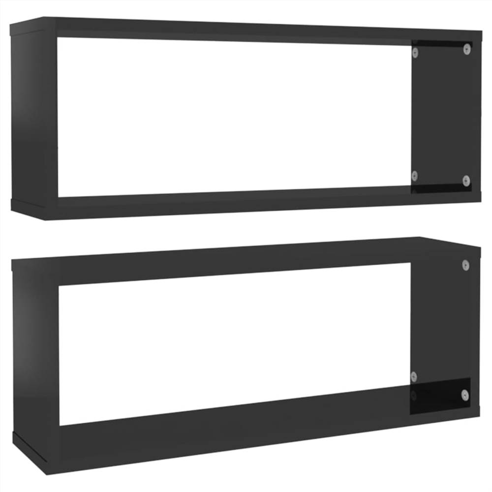Wall Cube Shelves 2 pcs High Gloss Black 60x15x23 cm Chipboard