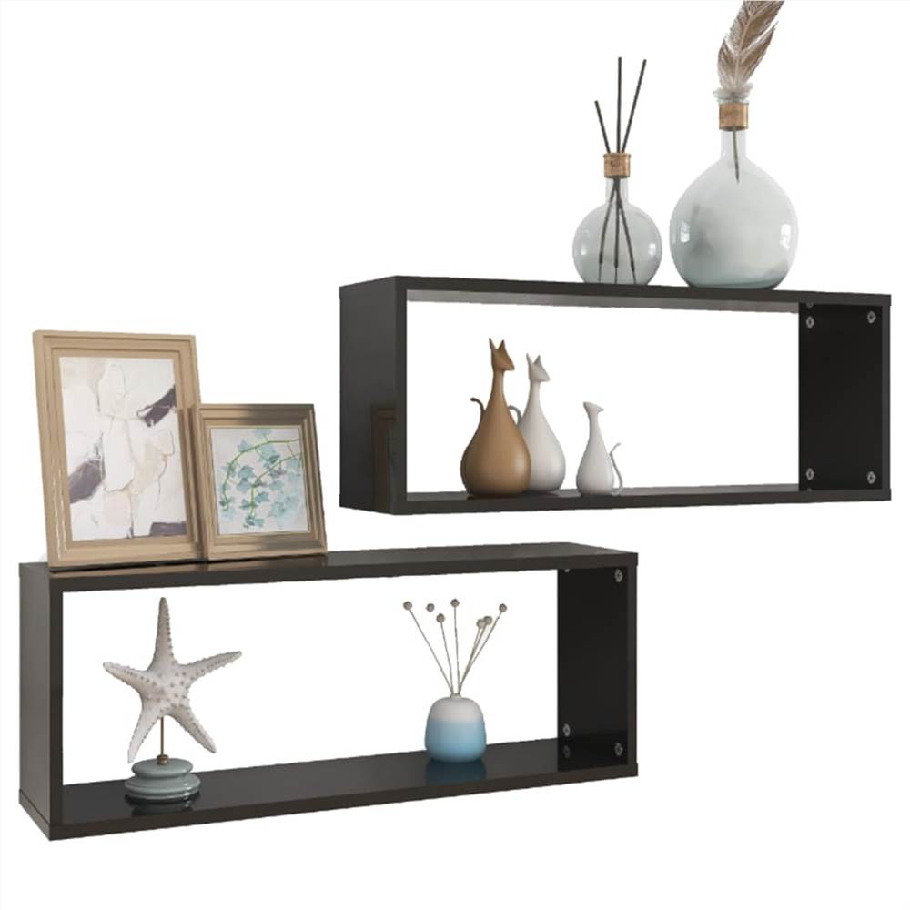 Wall Cube Shelves 2 pcs High Gloss Black 60x15x23 cm Chipboard