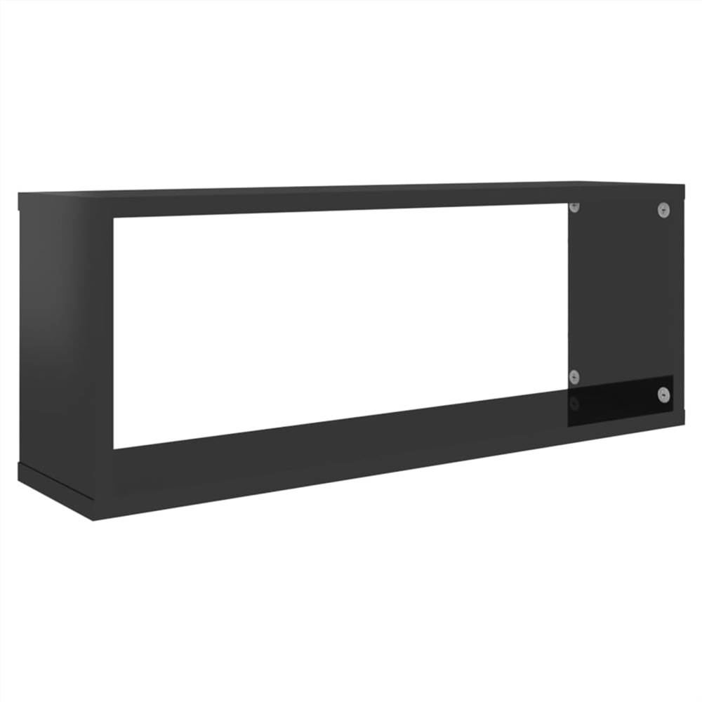 Wall Cube Shelves 2 pcs High Gloss Black 60x15x23 cm Chipboard