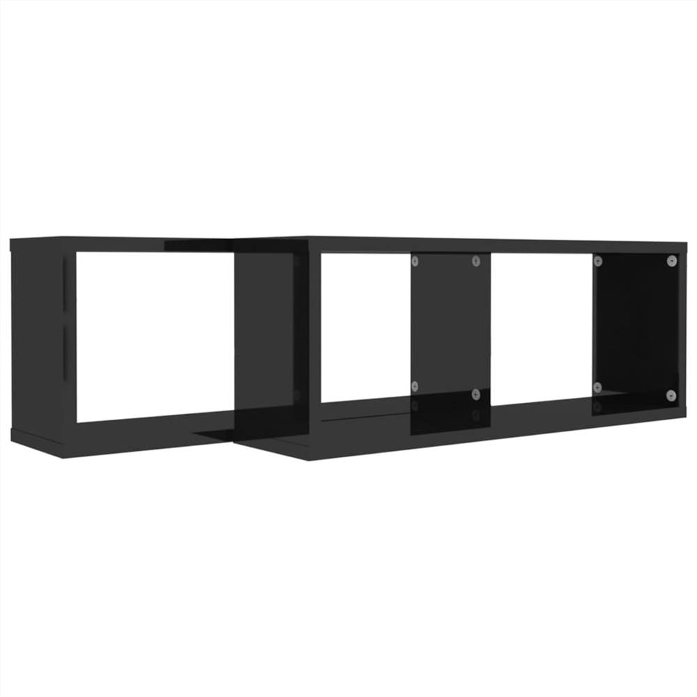 Wall Cube Shelves 2 pcs High Gloss Black 60x15x23 cm Chipboard