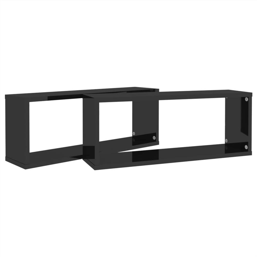 Wall Cube Shelves 2 pcs High Gloss Black 60x15x23 cm Chipboard