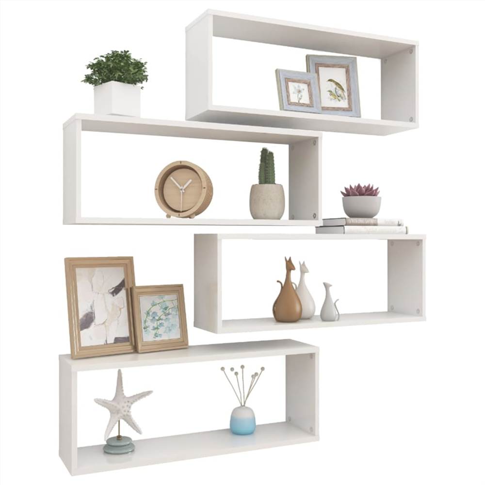 Wall Cube Shelves 4 pcs High Gloss White 60x15x23 cm Chipboard