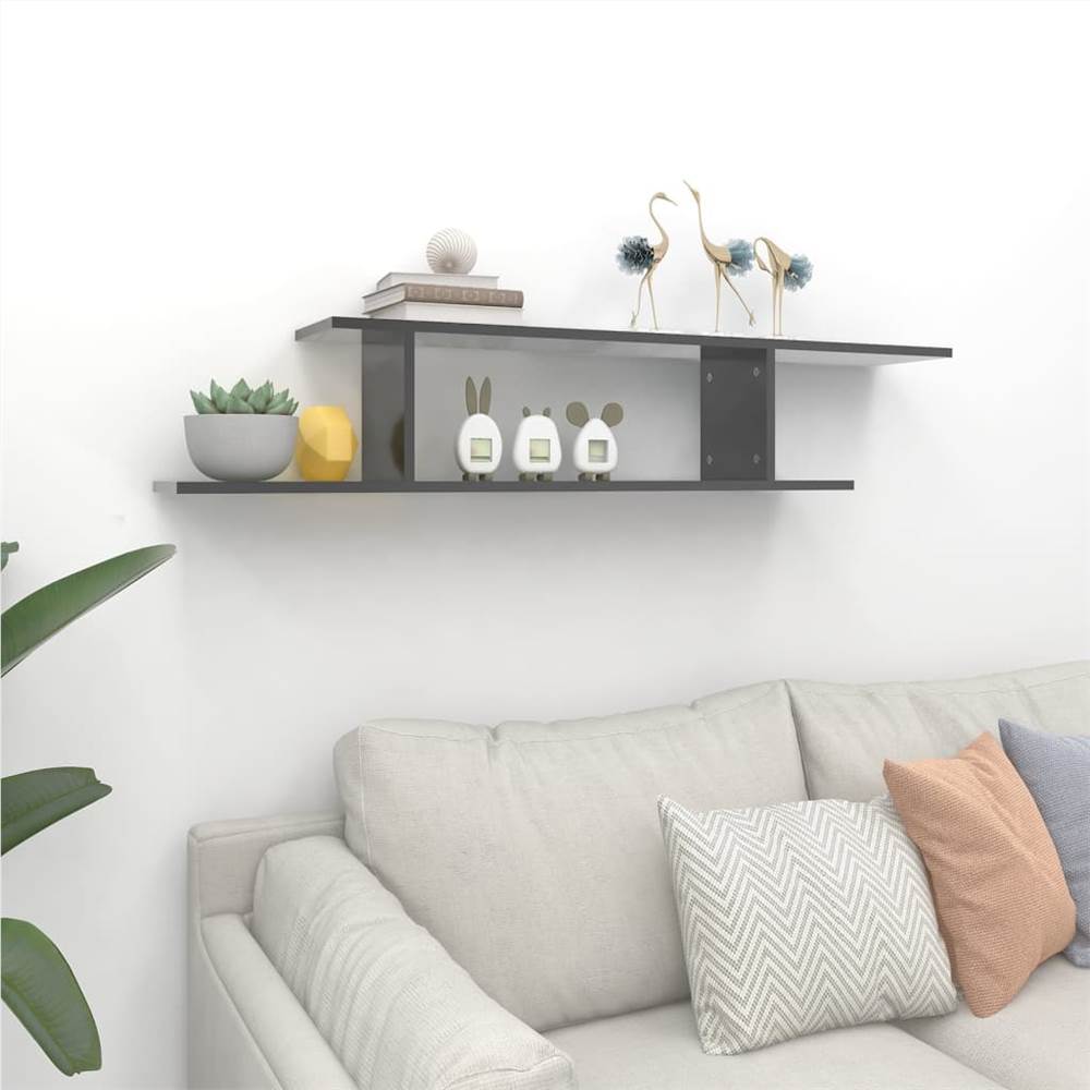 Wall-Mounted TV Shelf High Gloss Grey 125x18x23 cm Chipboard
