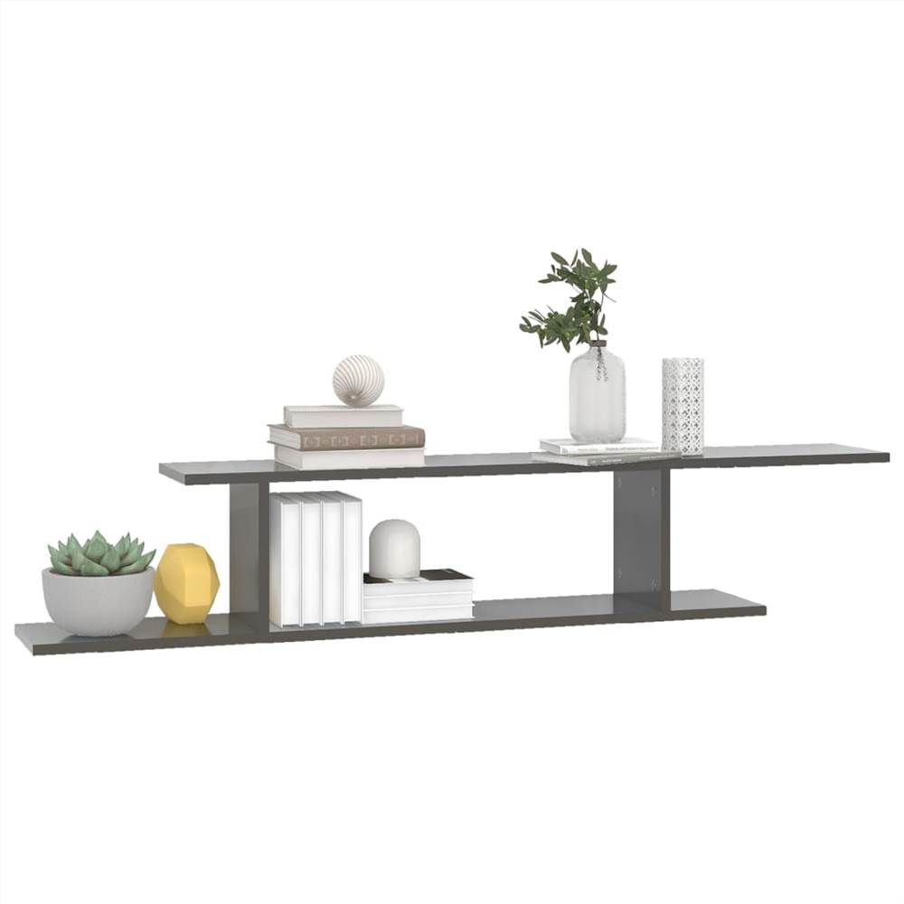 Wall-Mounted TV Shelf High Gloss Grey 125x18x23 cm Chipboard