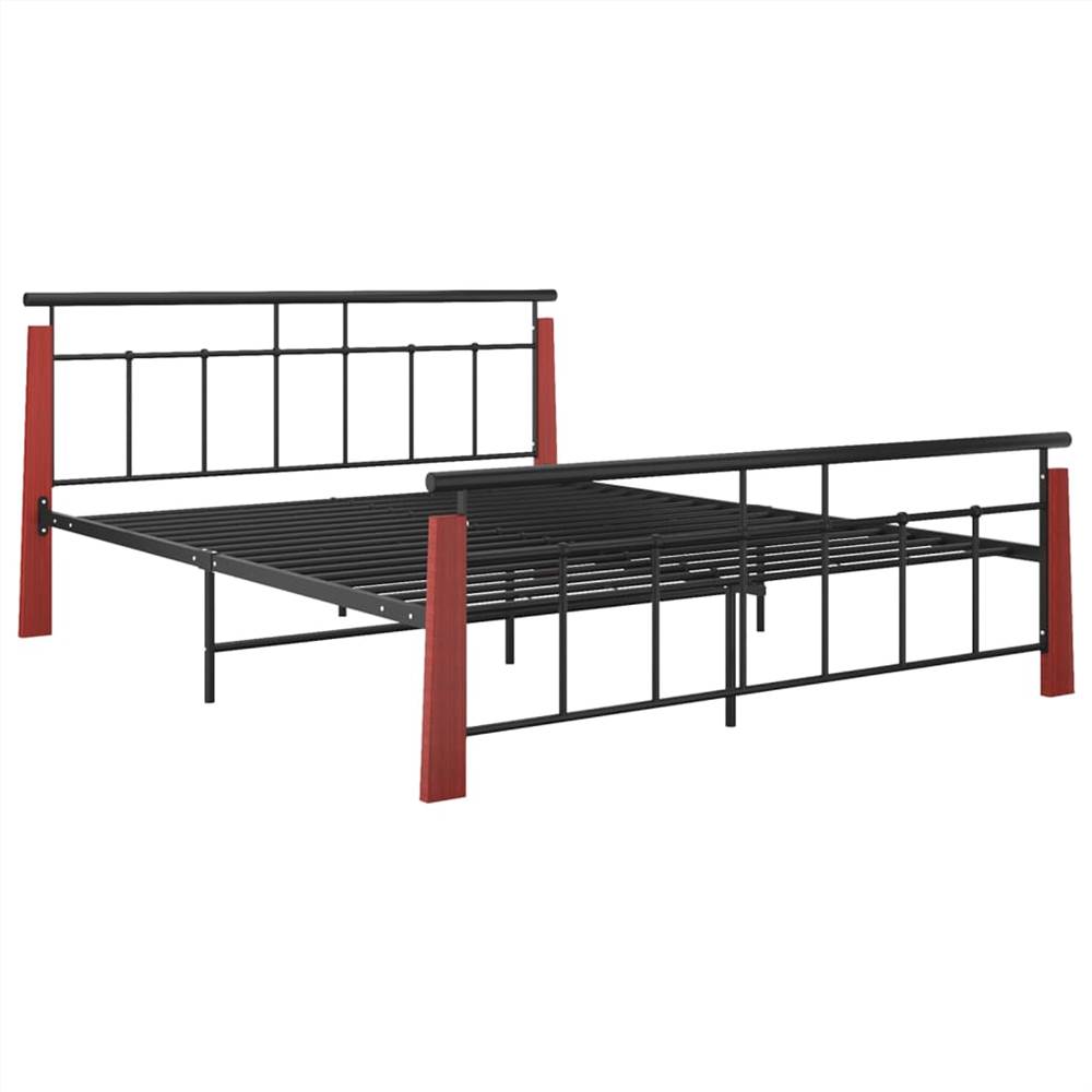 Bed Frame Metal and Solid Oak Wood 160x200 cm