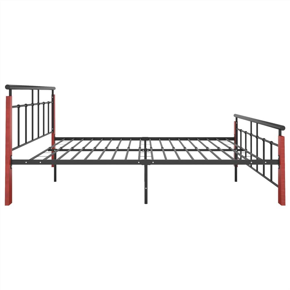 Bed Frame Metal and Solid Oak Wood 160x200 cm
