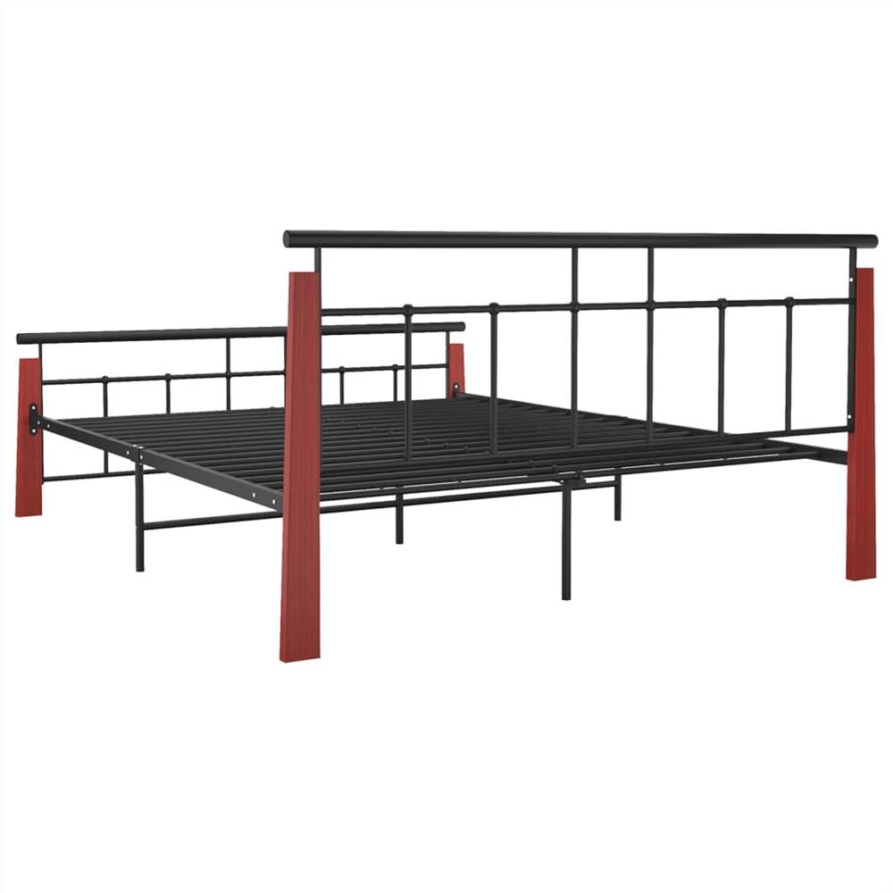 Bed Frame Metal and Solid Oak Wood 160x200 cm