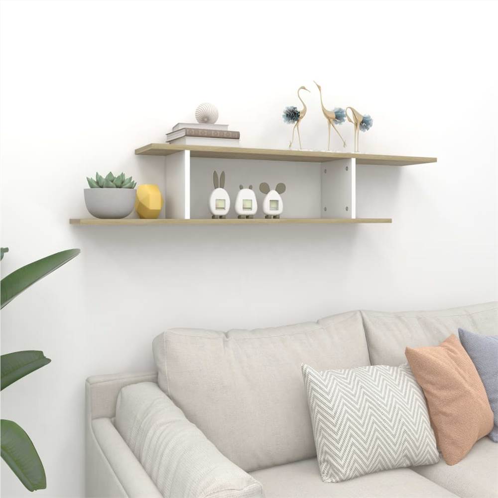 Wall-Mounted TV Shelf White & Sonoma Oak 125x18x23 cm Chipboard