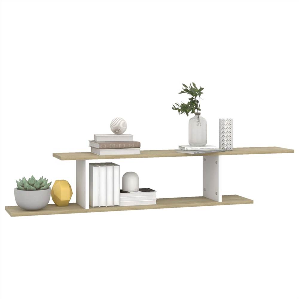 Wall-Mounted TV Shelf White & Sonoma Oak 125x18x23 cm Chipboard