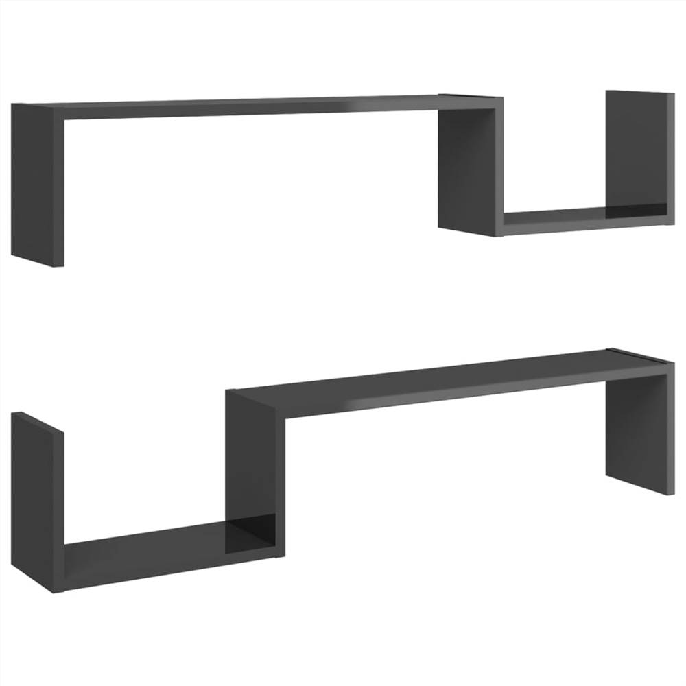 Wall Shelves 2 pcs High Gloss Grey 100x15x20 cm Chipboard