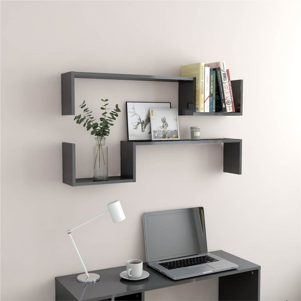 Wall Shelves 2 pcs High Gloss Grey 100x15x20 cm Chipboard