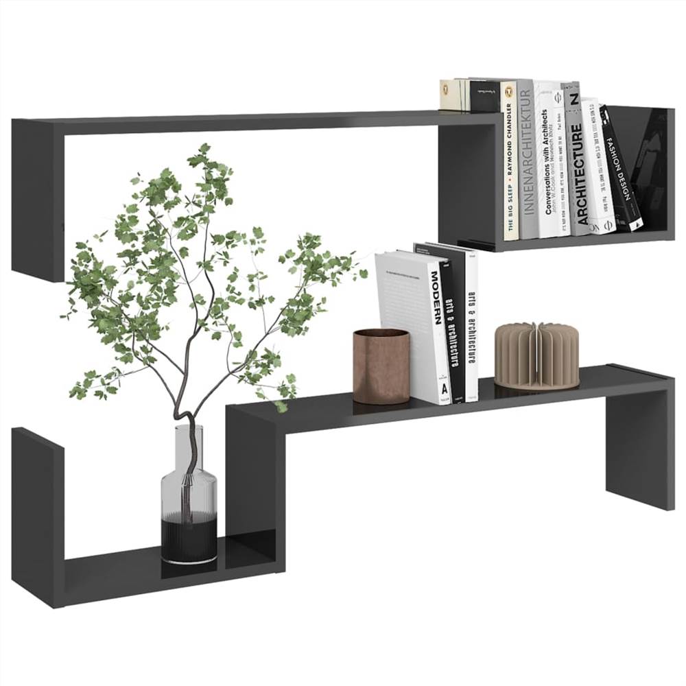 Wall Shelves 2 pcs High Gloss Grey 100x15x20 cm Chipboard