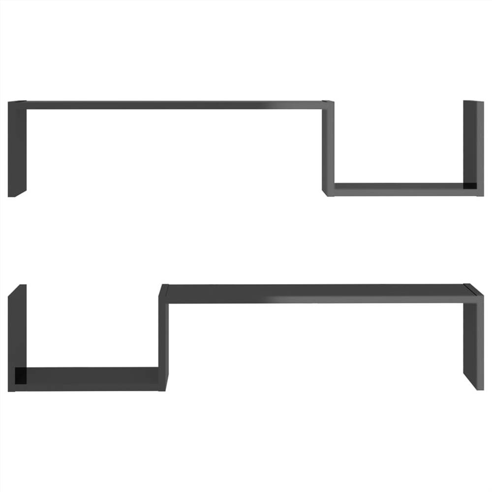 Wall Shelves 2 pcs High Gloss Grey 100x15x20 cm Chipboard