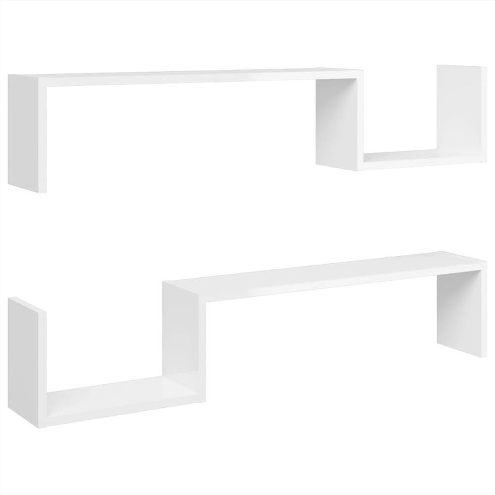 Wall Shelves 2 pcs High Gloss White 100x15x20 cm Chipboard