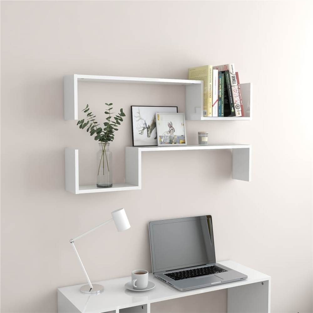 Wall Shelves 2 pcs High Gloss White 100x15x20 cm Chipboard