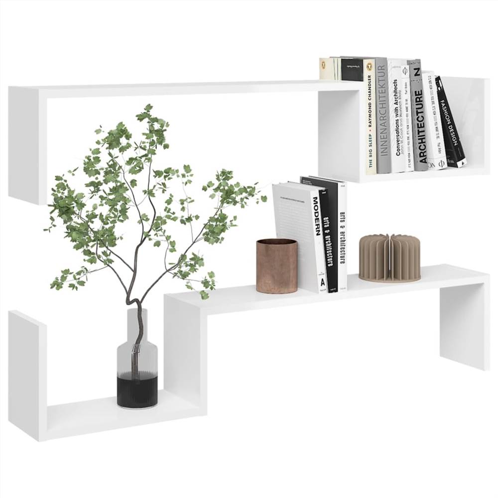 Wall Shelves 2 pcs High Gloss White 100x15x20 cm Chipboard