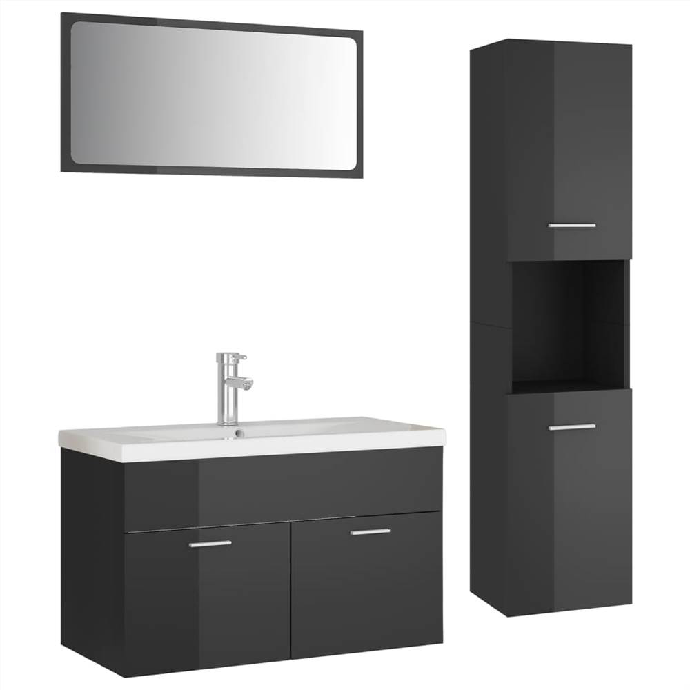 Bathroom Furniture Set High Gloss Grey Chipboard