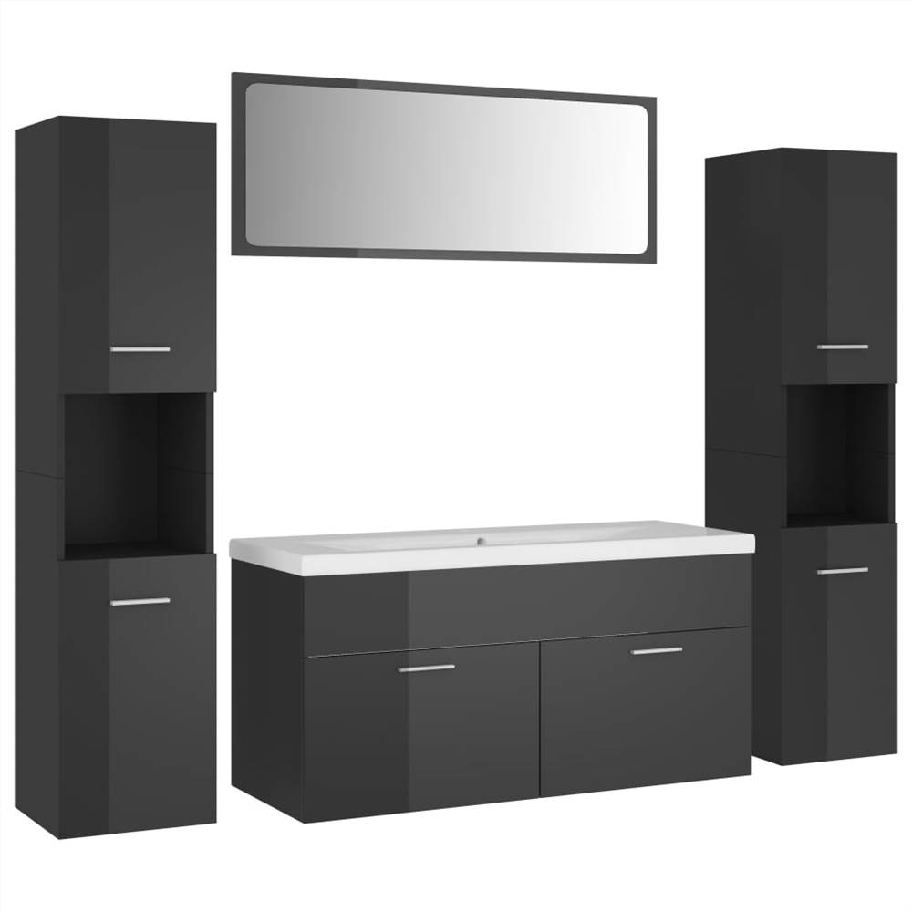 Bathroom Furniture Set High Gloss Grey Chipboard