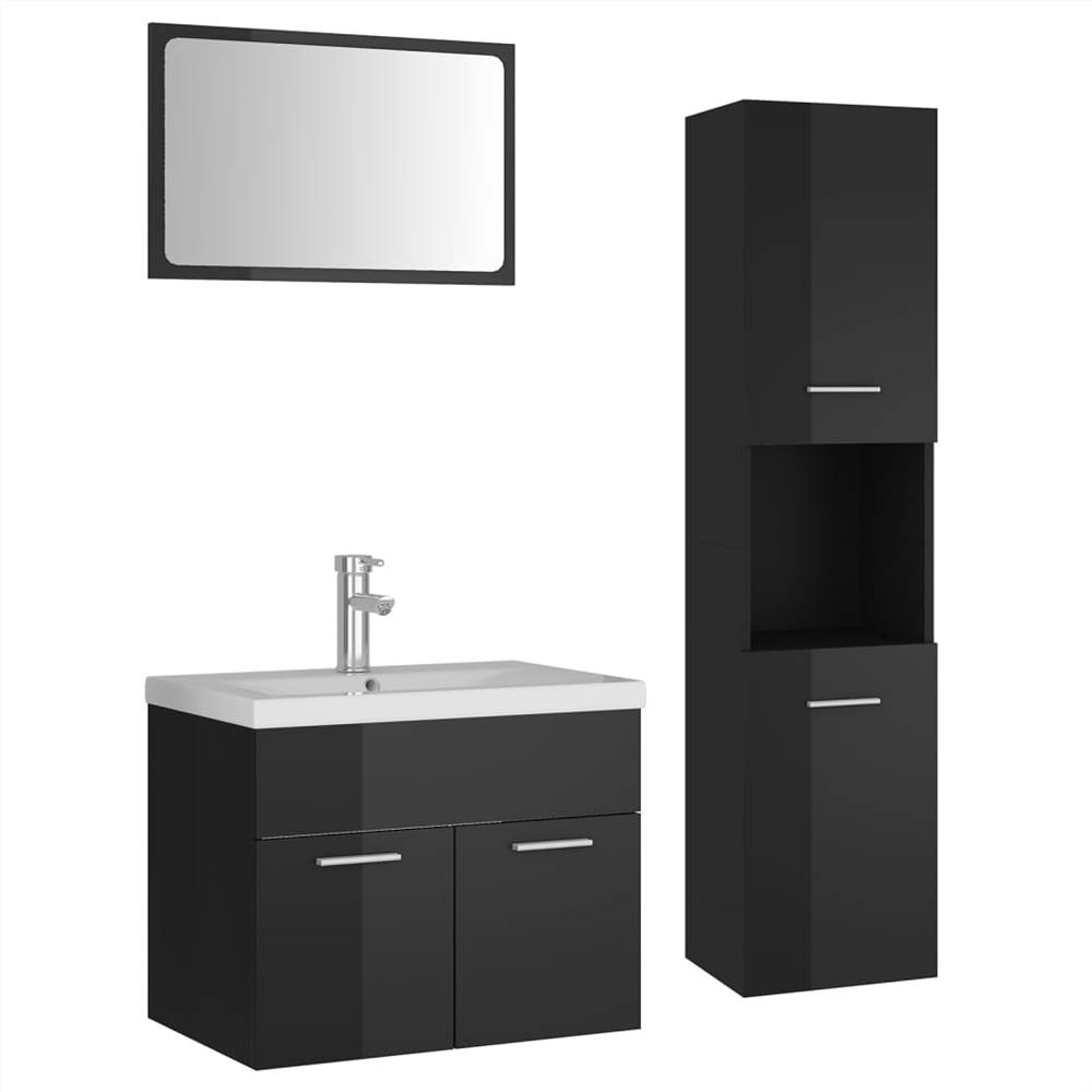 Bathroom Furniture Set High Gloss Grey Chipboard