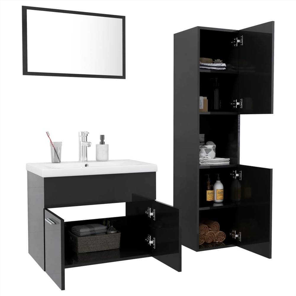 Bathroom Furniture Set High Gloss Grey Chipboard